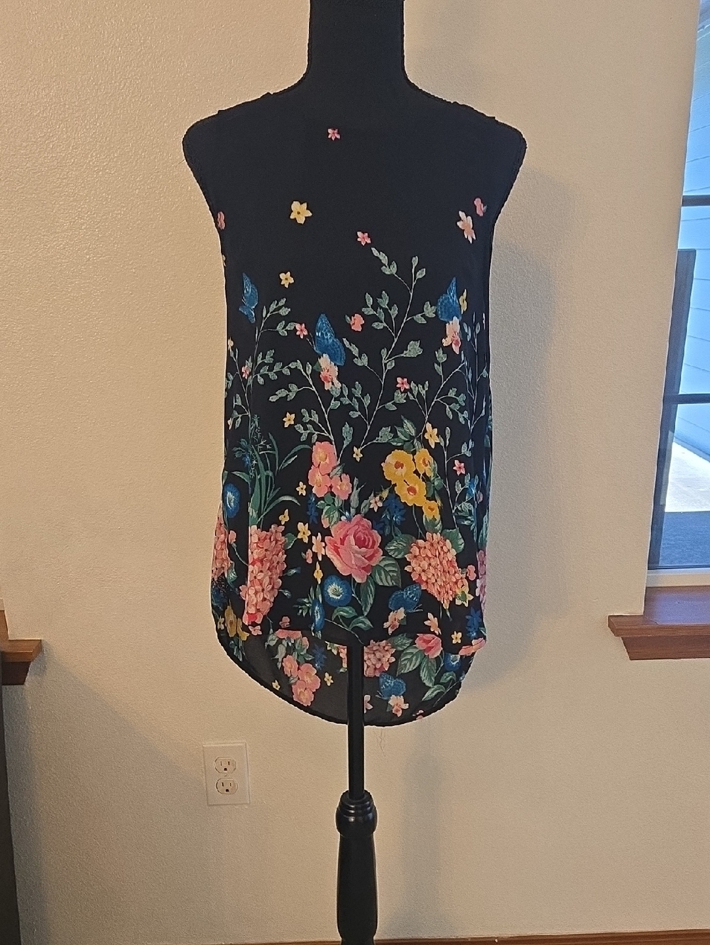 meraki Black Floral Camisole with Multicolor Blooms